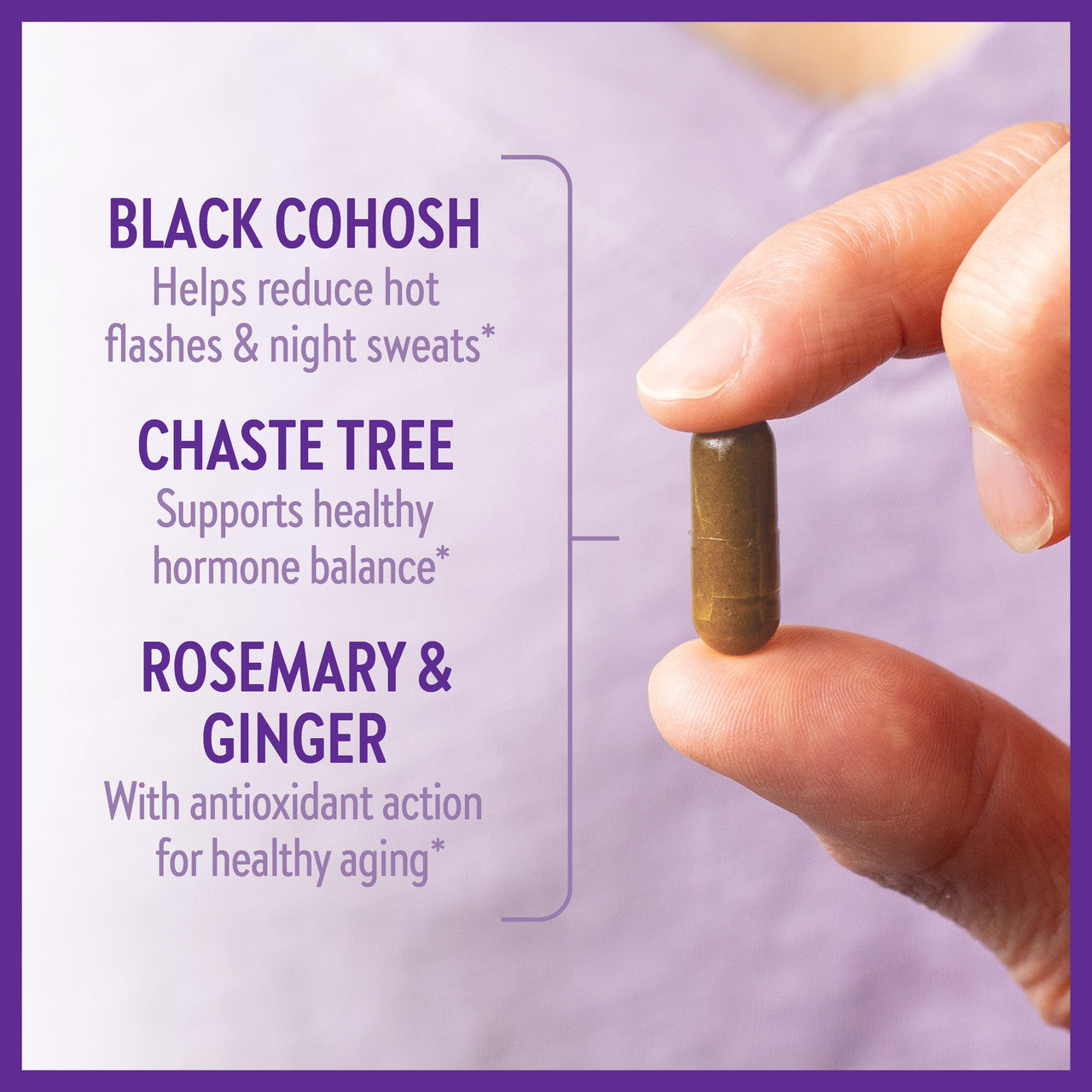 Black cohosh, chaste tree, rosemary, & ginger